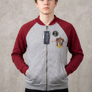 Harry Potter Women's Gryffindor Zip Up Bomber Jacket Graphic Grey Maroon 8